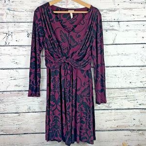 Soma Purple‎ Black Floral Ultra Soft Stretch Twist Detail Dress [Size Large]